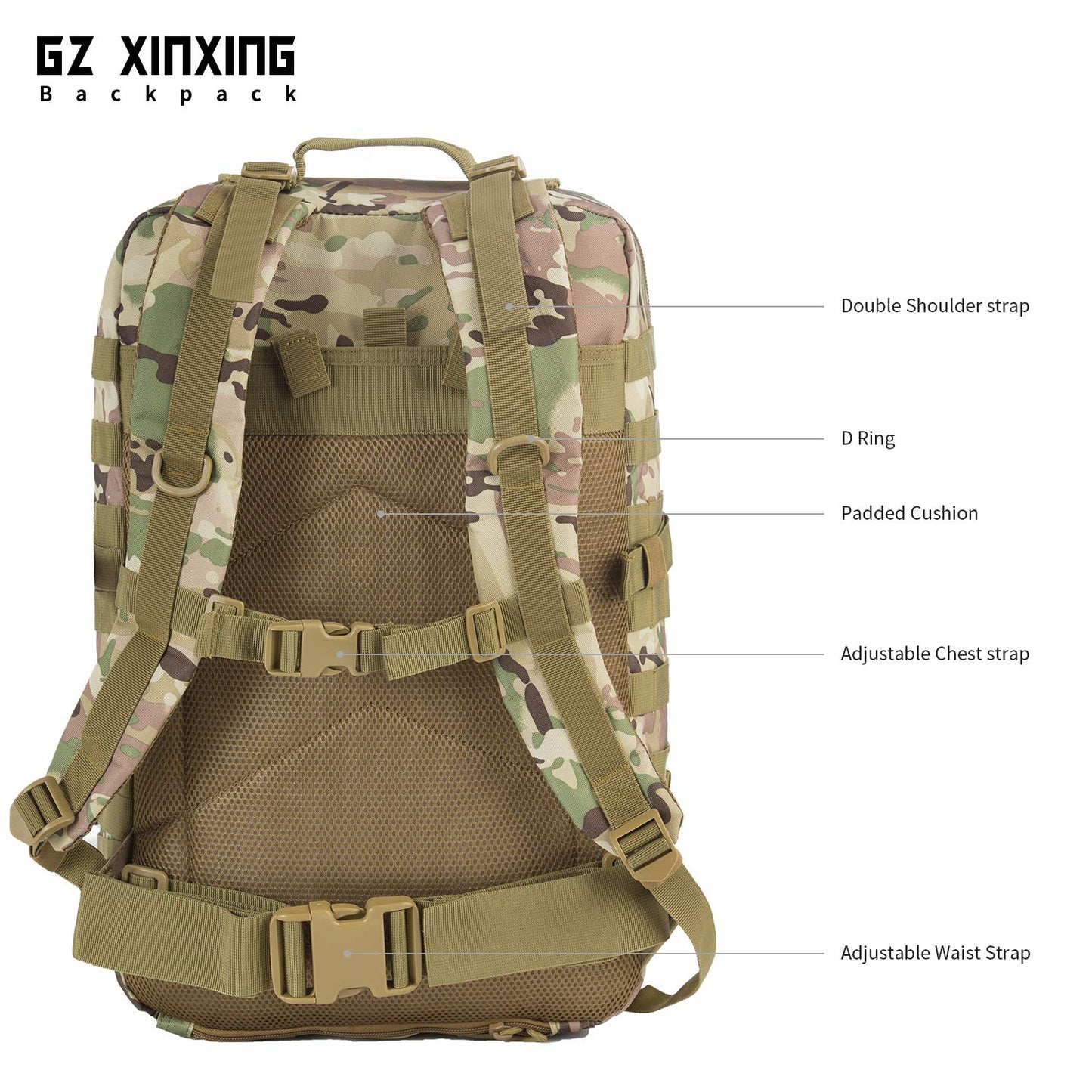 GZ XINXING 45L Large 3 day Molle Assault Pack Military Tactical Army Backpack Bug Out Bag Rucksack Daypack (CP)