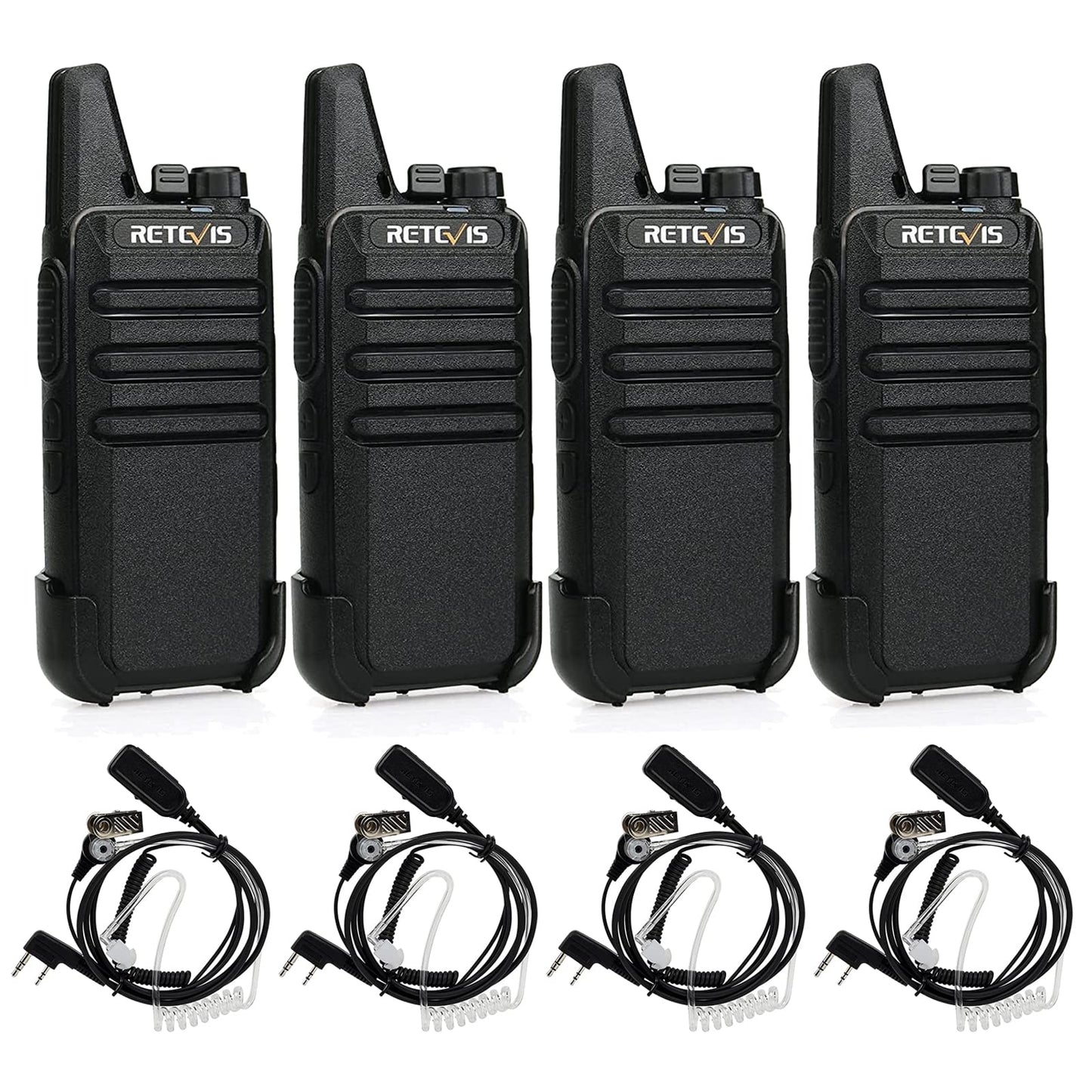 Retevis RT22 Two Way Radio (4 Pack) with VOX Earpiece, Long Range Rechargeable, Portable, Handsfree Walkie Talkie for Adults, Security Acoustic Tube Earpiece