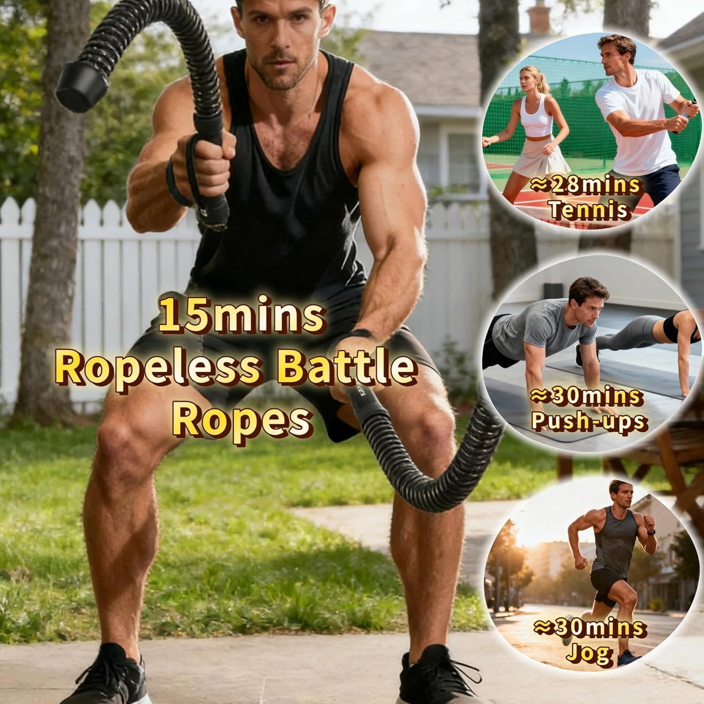 Ropeless Battle Ropes - Portable Cordless Workout Sticks for HIIT | Home Gym Exercise Equipment (Grey)