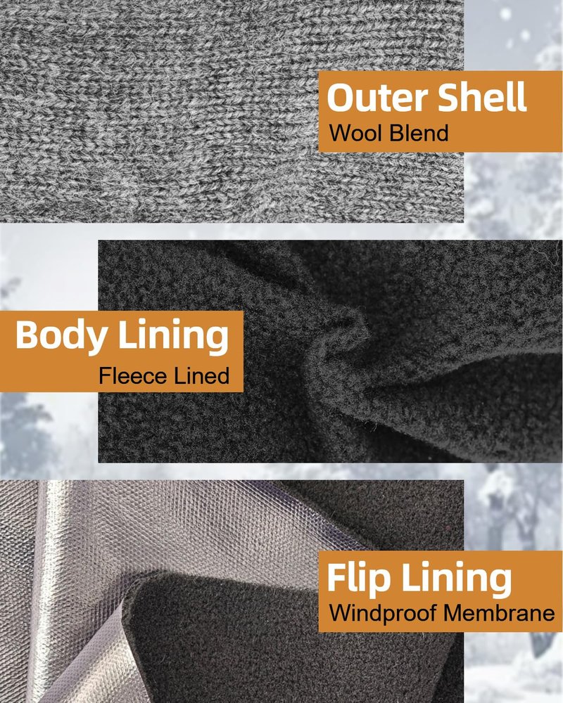 BERGWEISER Flip Winter Gloves, Convertible Fingerless Gloves for Men Women, Mittens with Flip Thumbtop & Magnetic Button Closure Gifts Grey M/L