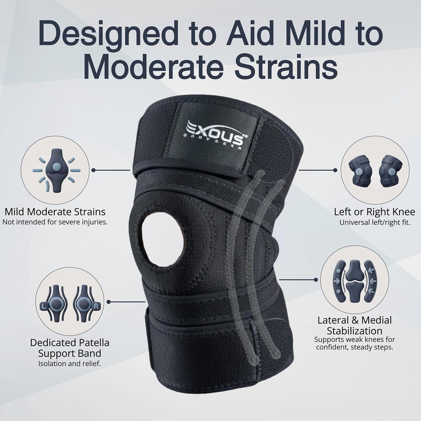 Knee Brace for Arthritis & ACL/MCL Pain - Patented 4-Way Adjustable Support | Dual Side Stabilizer for Patella Stability