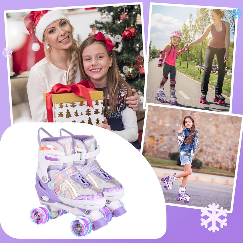 Roller Skates for Girls Boys Kids Age 3-12 Years Old 4 Sizes Adjustable with Wheels Light up, Birthday Gift for Children Teens, Indoor Outdoor