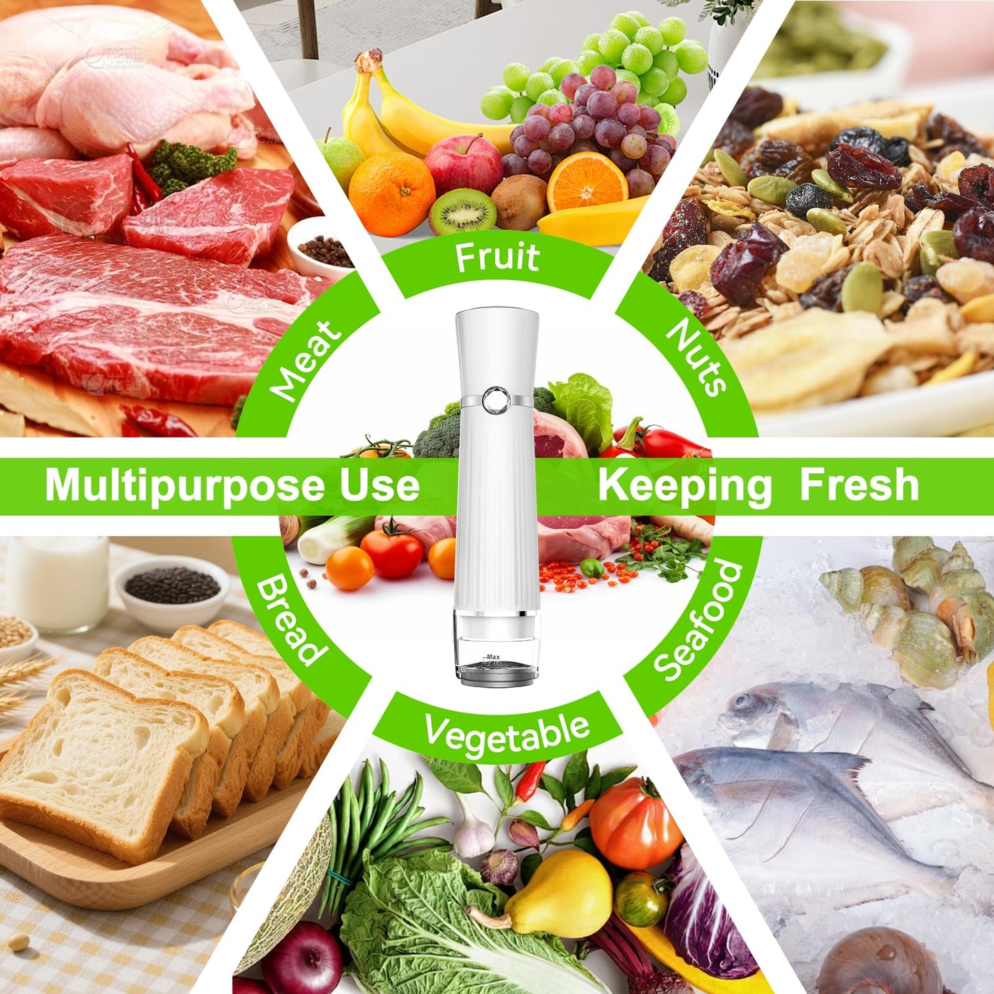 Vacuum Sealer for Food (Compact Vacuum Sealer Machine + 40 Reusable Vacuum Bags), 80Kpa Rechargeable Handheld Vacuum Sealer, Cordless & Portable for Meal Prep, Food Storage, Travel & Kitchen