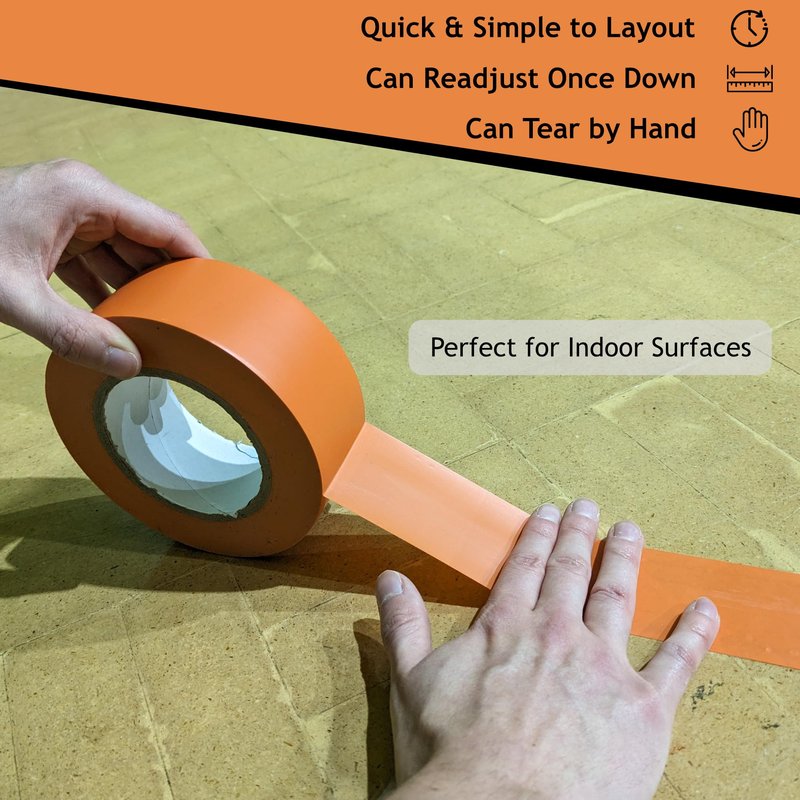Quick Court Indoor Pickleball Court Tape - Zero Residue, Long Lasting, 2" x 230FT, Pickleball Court Marking Tape with Instructions Included for Fast Court Marking (Orange)