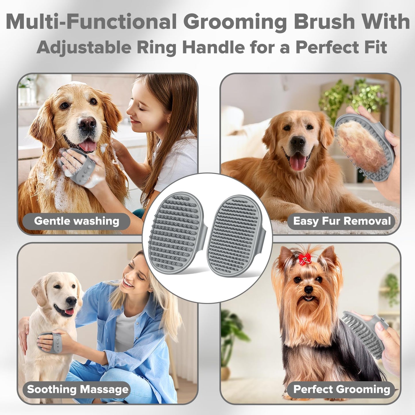 Augwind 6PCS Pet Grooming Kit for Dogs, Cats and Horses | Dog Washing Gloves | Cleanroom Gloves | Dog Bath Brush | Dog Bath Gloves | Dog Shampoo Brush | Dog Bath Supplies (Grey)