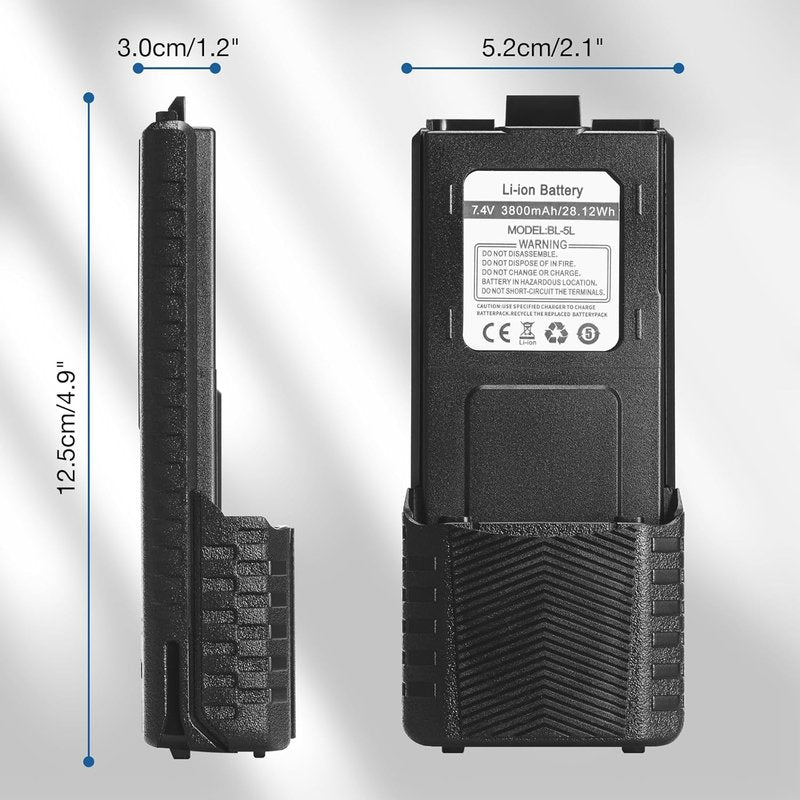 BAOFENG Extended 3800mAh Battery for UV-5R Series | USB-C Port, Black