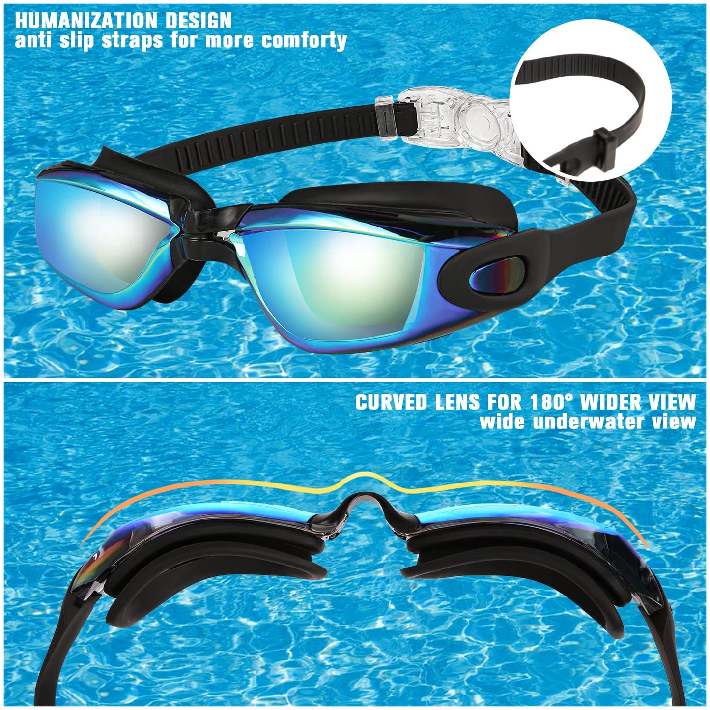 EWPJDK Swim Goggles, 2 Pack Anti-fog No Leaking Anti-UV Silicone Swimming Goggles for Teen Youth Adult Women Men (Aqua & Bright Rose)