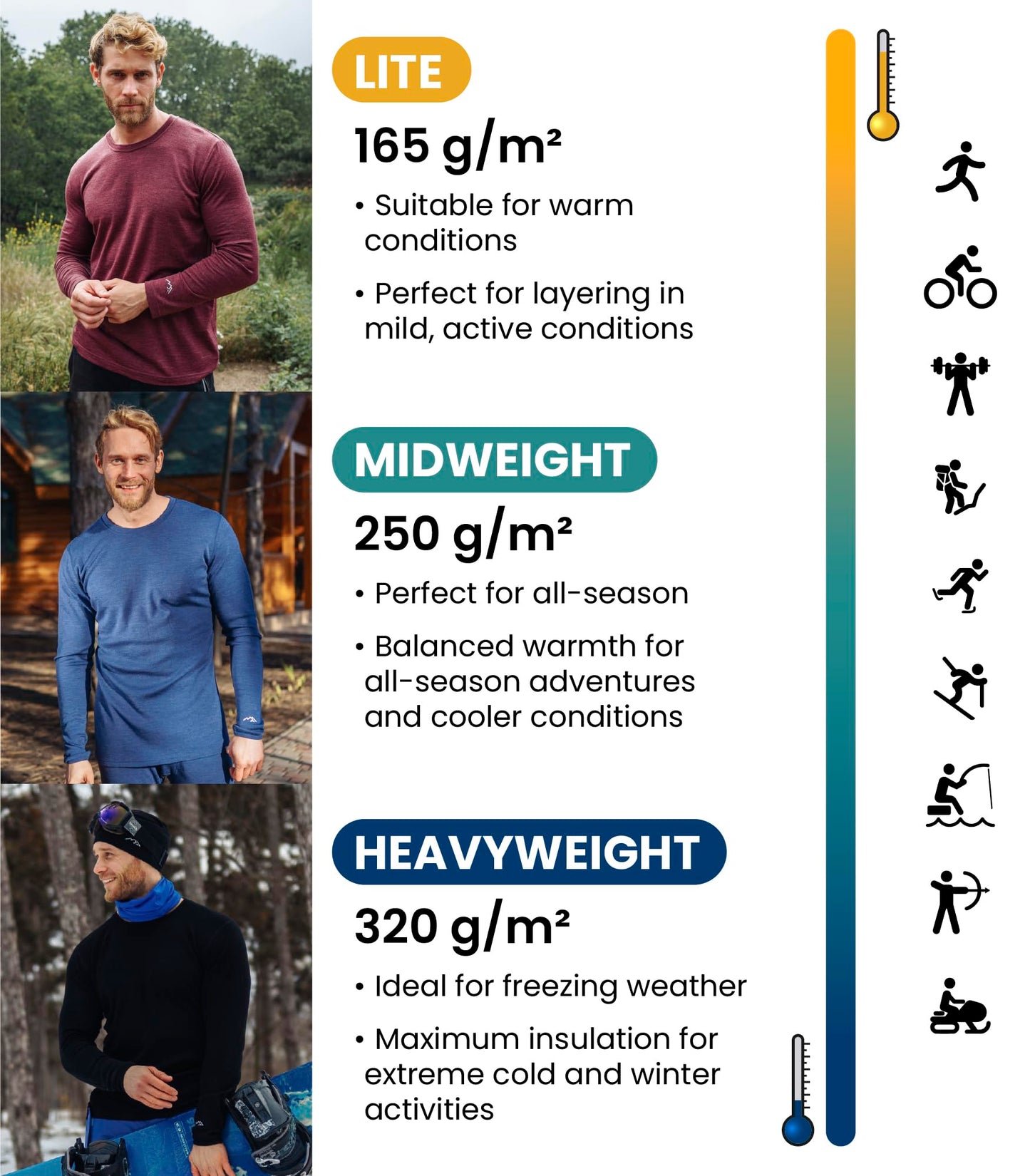 Merino Wool Base Layer Mens - Wool Half Zip Sweater Men - Merino Quarter Zip Sweater Lite, Midweight, Heavyweight and Socks (Large, 250 Black)