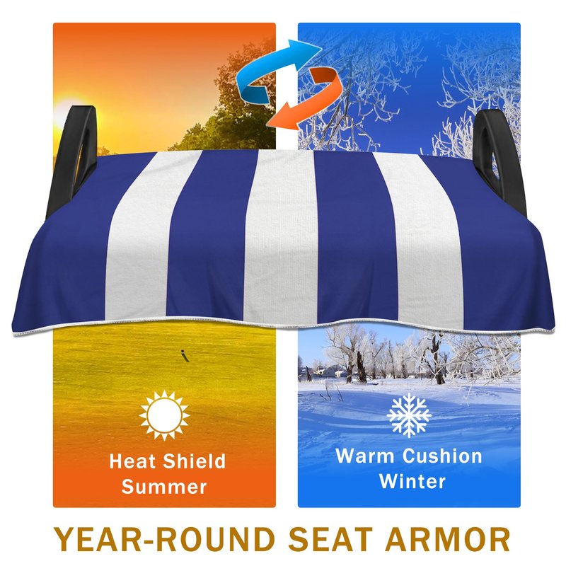 YOKYHOM Golf Cart Seat Covers, Soft Seat Towel Blanket Protects from Heat, Cold & Sweat, Machine Washable, Fits EZGO, Club Car, Yamaha and More 2 & 4 Passenger Carts, Blue Stripes