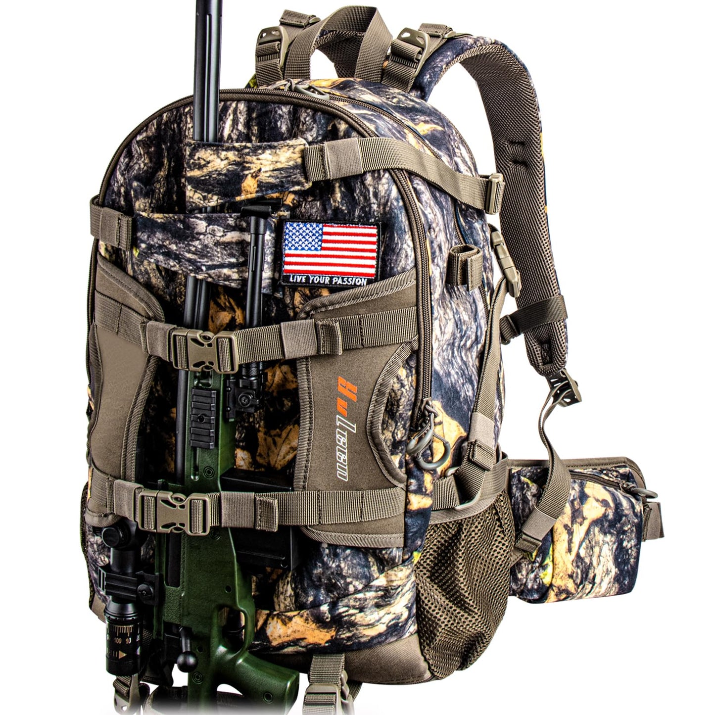 YVLEEN Hunting Backpack, Waterproof Camo Hunting Packs for Men, Durable Large Capacity Hunting Day Pack for Rifle Bow Gun