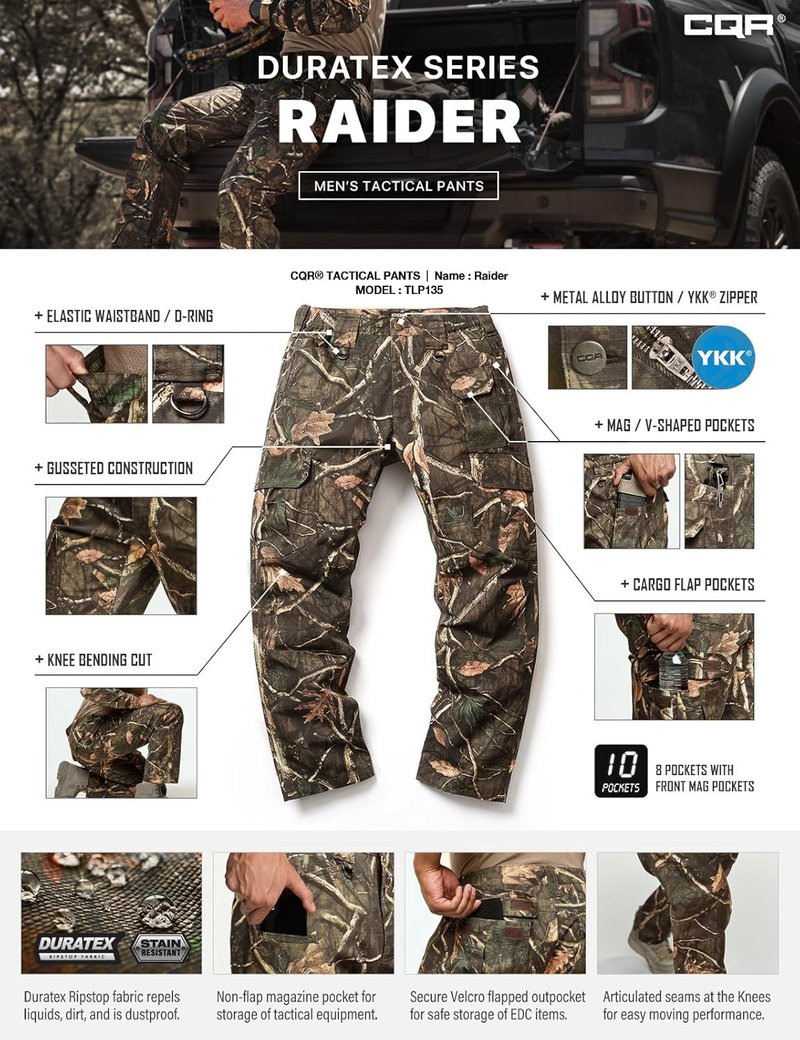 Men's Tactical Pants - Water Resistant Ripstop Cargo Design | Lightweight EDC Work & Hiking Gear