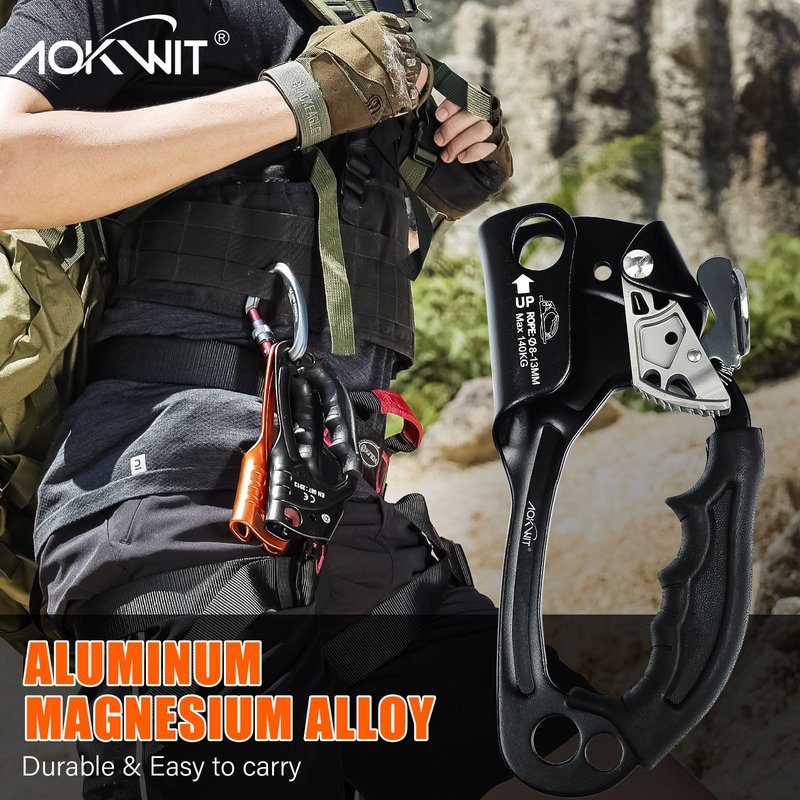 UIAA & CE Certified Rope Ascender Aluminum Alloy Rock Climbing Gear Strong Rigging Rappelling Equipment for Rock Tree Climbing Arborist Rescue Mountaineering Caving (Right Hand Black 1)