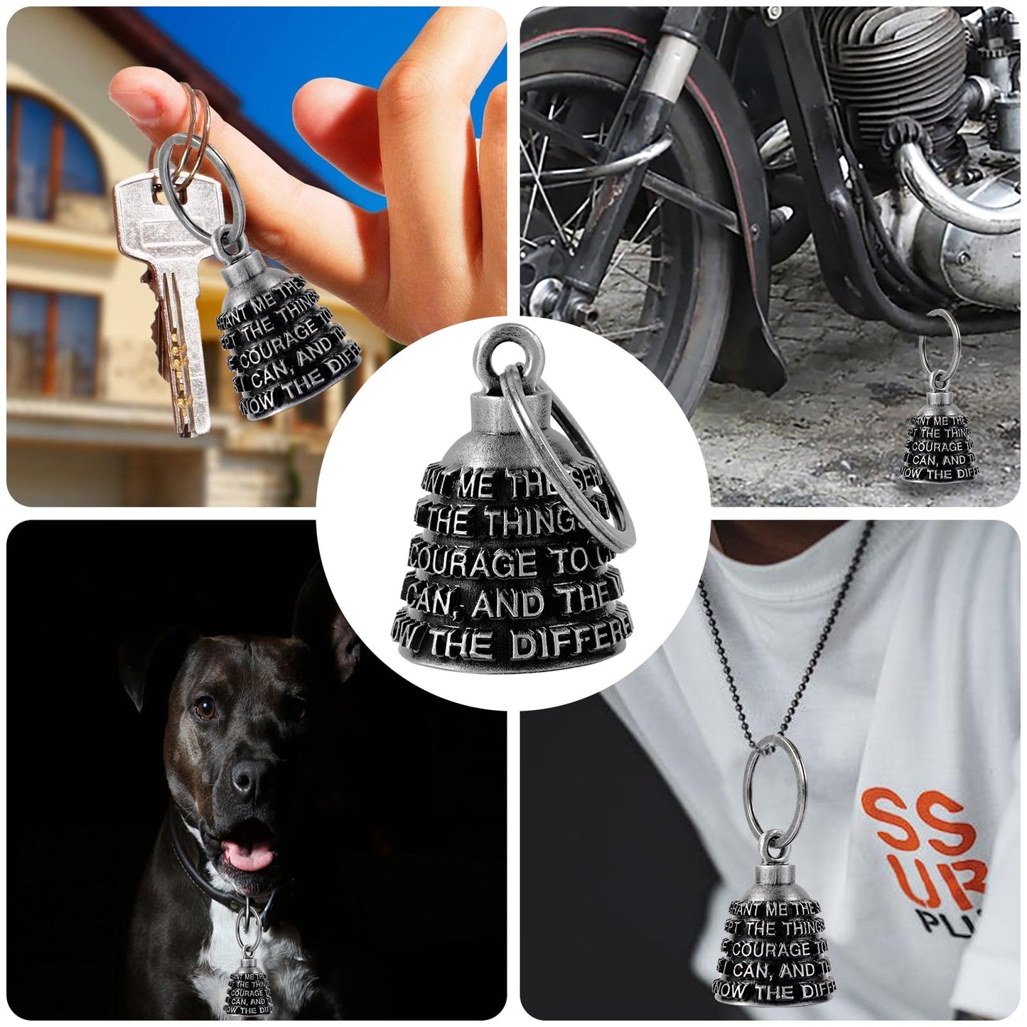 Motorcycle Bells for Biker Good Luck Riding Bells Guardian Biker Bells with Hanger Motorcycle Accessory or Keychain for Luck (God Grant me The Serenity, Courage and The Wisdom)