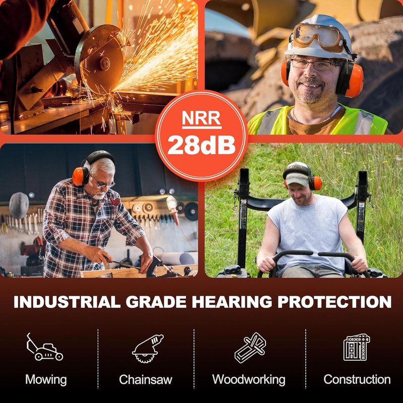 PROHEAR Ear Muffs - 28dB Noise Reduction Headphones for Mowing & Shooting | Orange