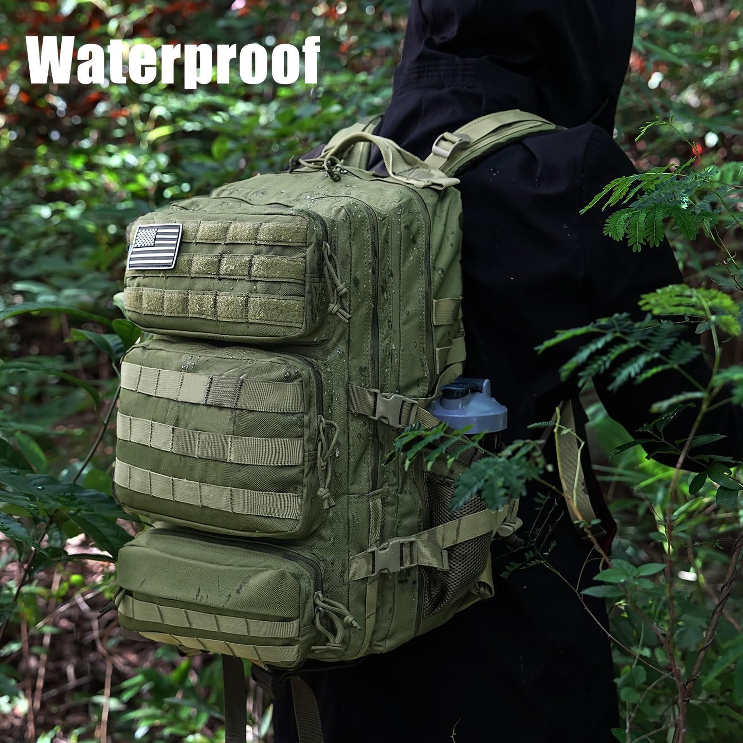 kookoomia Military Tactical Backpack 25L Day Backpack for Men Molle Army 3 Days Assault Pack Bug Out Bag Water Resistant and Heavy Duty Hiking Treeking Rucksack - Dark Green