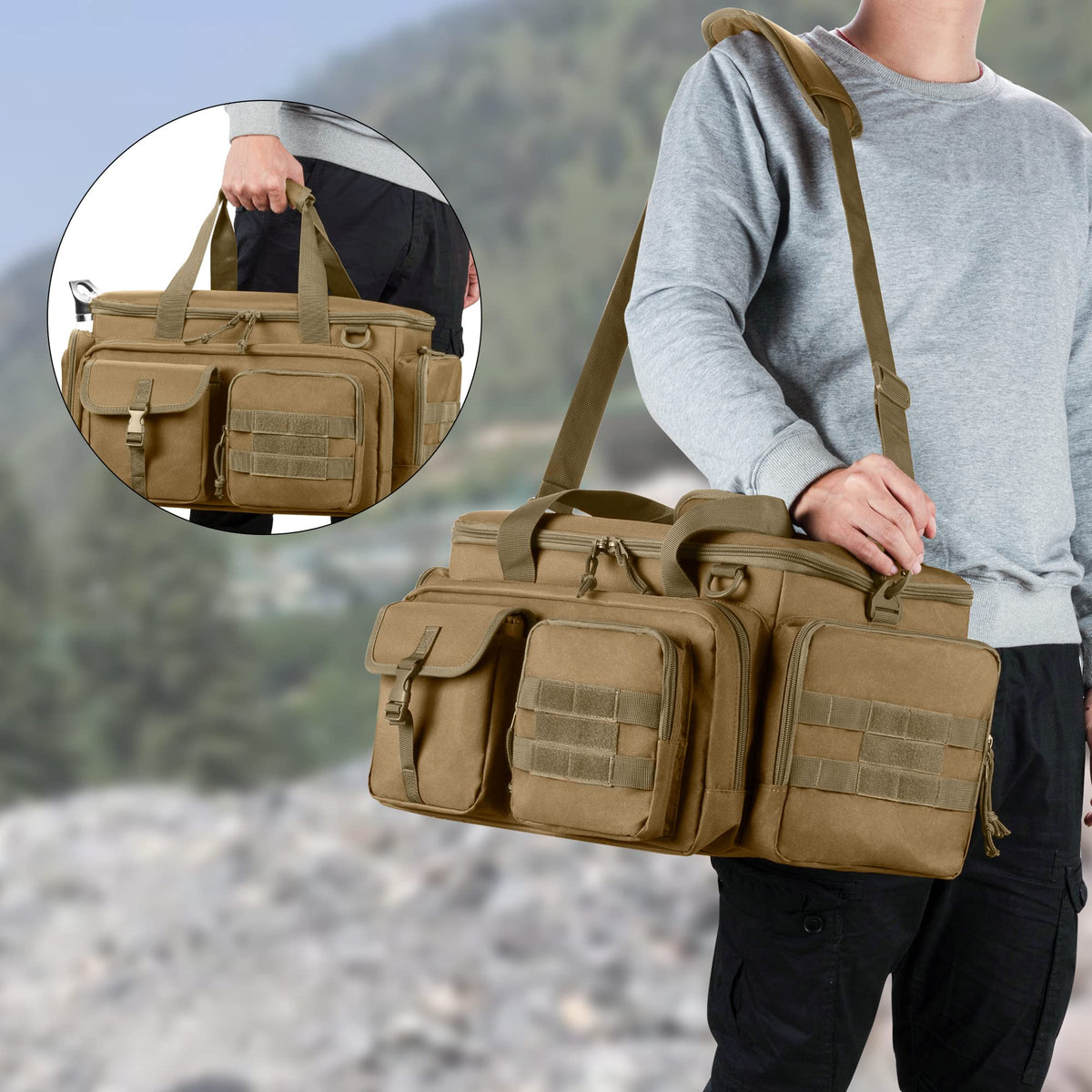 DSLEAF Tactical Pistol Range Bag with 4 Pistol Cases, Padded Gun Duffle Range Bag with 16X Magazine Slots and Extra Pockets for Ammo and Essentials (Patent Design)