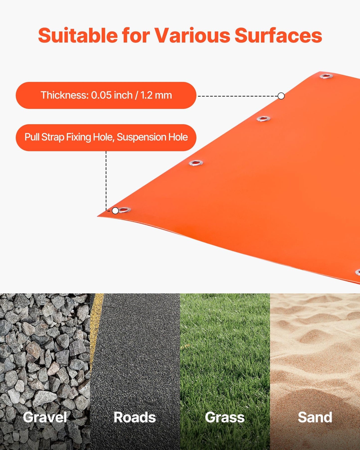 VEVOR Deer Drag Sled, 72.8 x 22.8 in, 550lbs Heavy Duty Yard Utility Sled, Tear-Resistant PE Drag Glider Mat with Ropes & Handle, Thickened Game Hauler for Firewood Ice Fishing Hauling Hunting