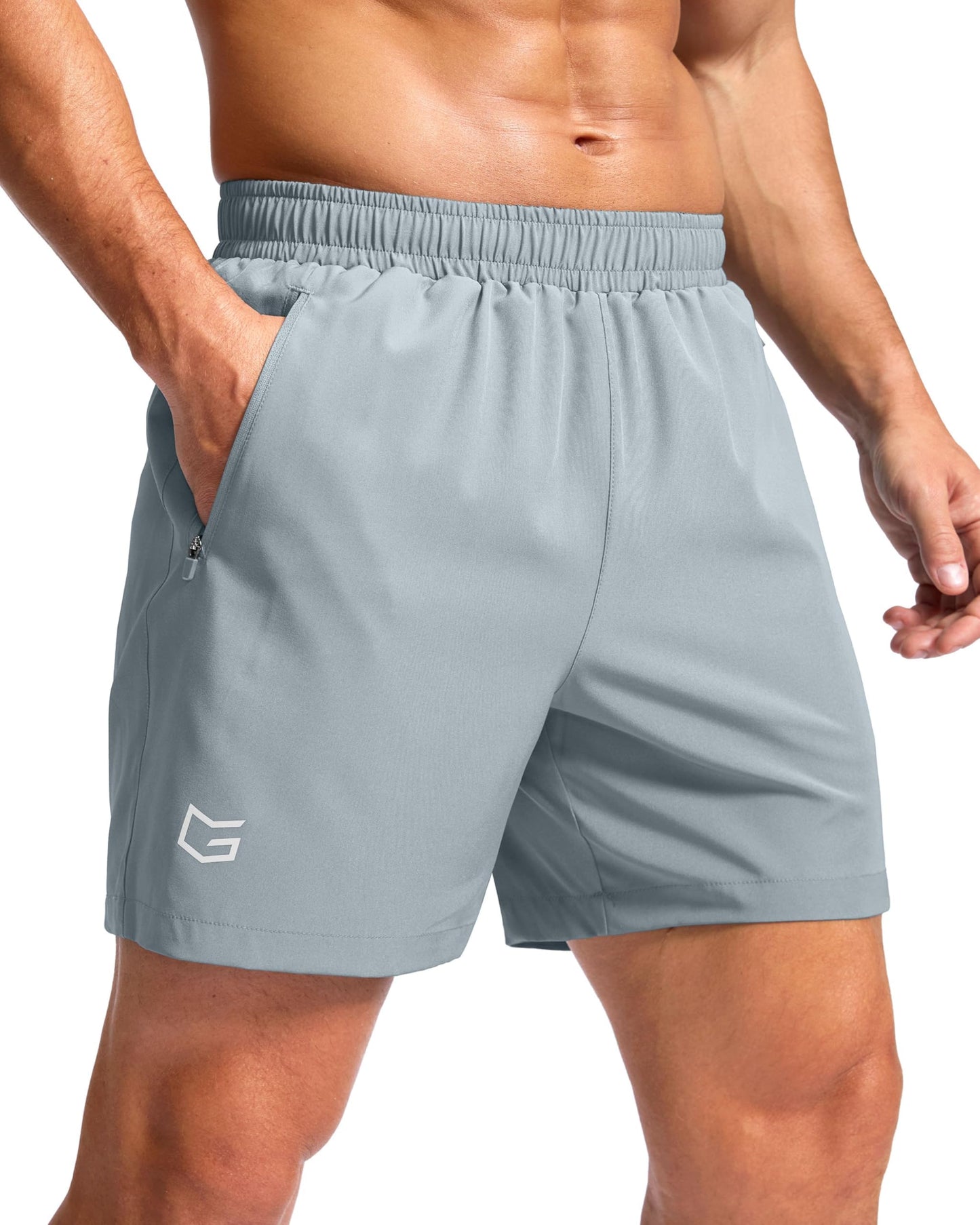 G Gradual Men's Athletic Running Shorts with Zipper Pockets Quick Dry 7"/ 5"/ 9" Workout Gym Shorts for Basketball Hiking(Light Grey,5XL)