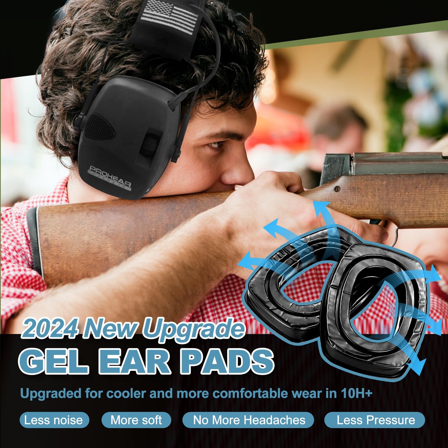 PROHEAR Electronic Ear Protection with Gel Pads for Shooting with 4X Sound Amplification, Gun Range Hearing Protection Muffs, NRR 23dB Noise Reduction Headphones for Hunting, Black