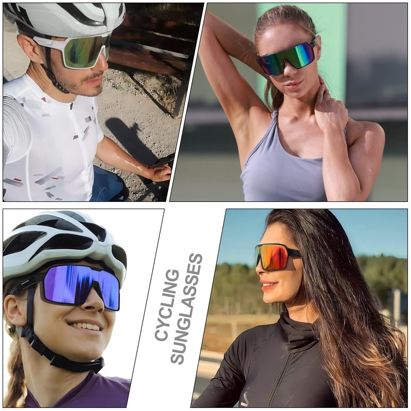 HAAYOT Polarized Cycling Glasses,Sports Sunglasses for Men Women,Baseball Running Fishing Biking Sunglasses with 3 Lenses Black Silver