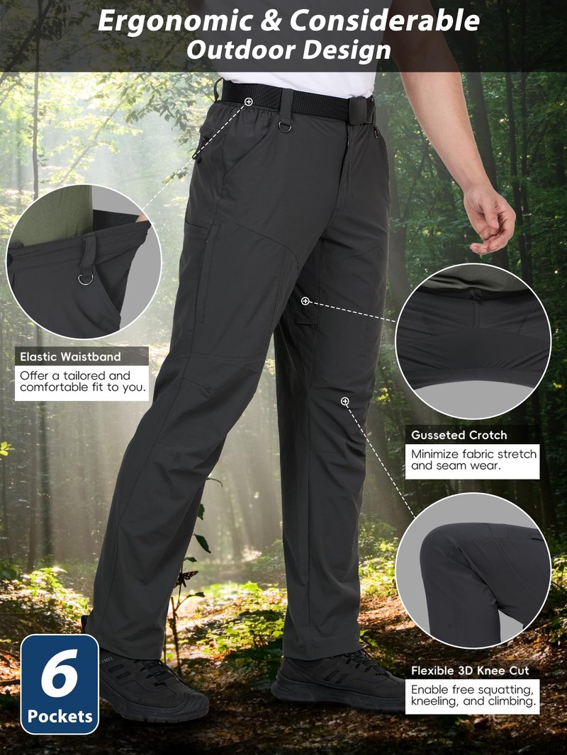 Zoofly Mens Cargo Pants Waterproof Quick Dry Hiking Work Pants for Men Nylon Light Weight Stretchy Comfy Travel Pants (Black, 34W*32L)