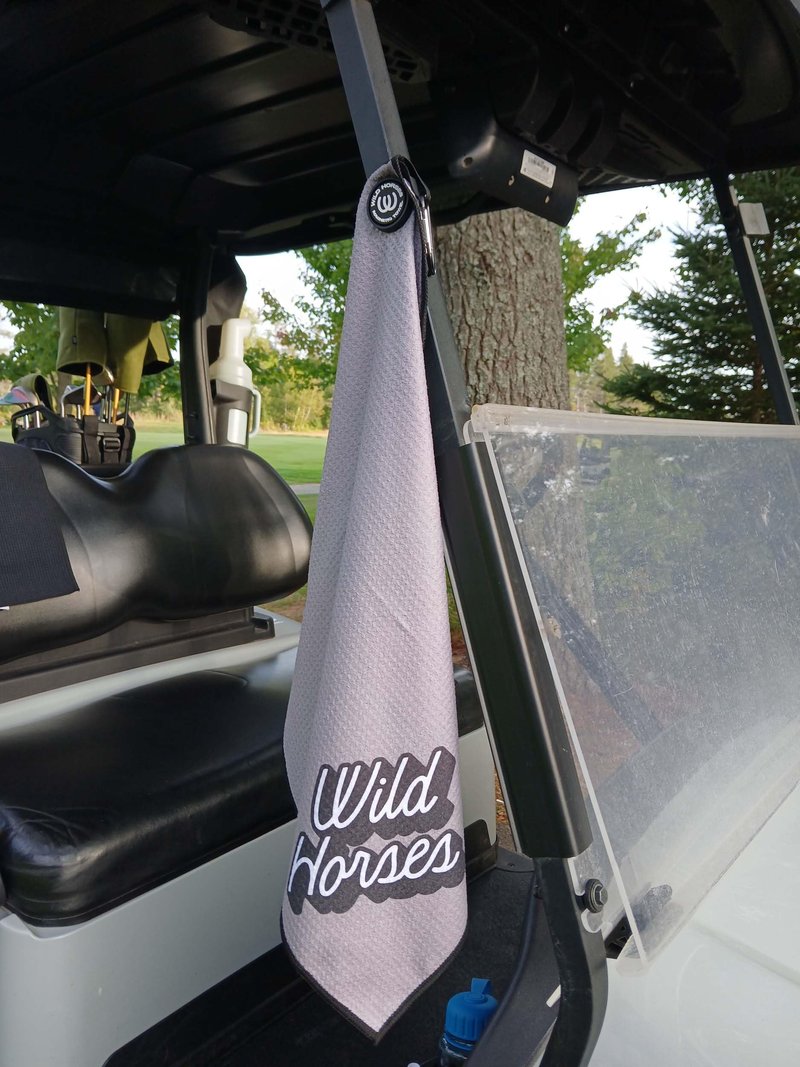 Wild Horses Magnetic Golf Towel 18x18 Microfiber Waffle Weave Style with Grey Golf Towel Magnet & Clip - Quick Dry Magnetic Towel for Men and Women