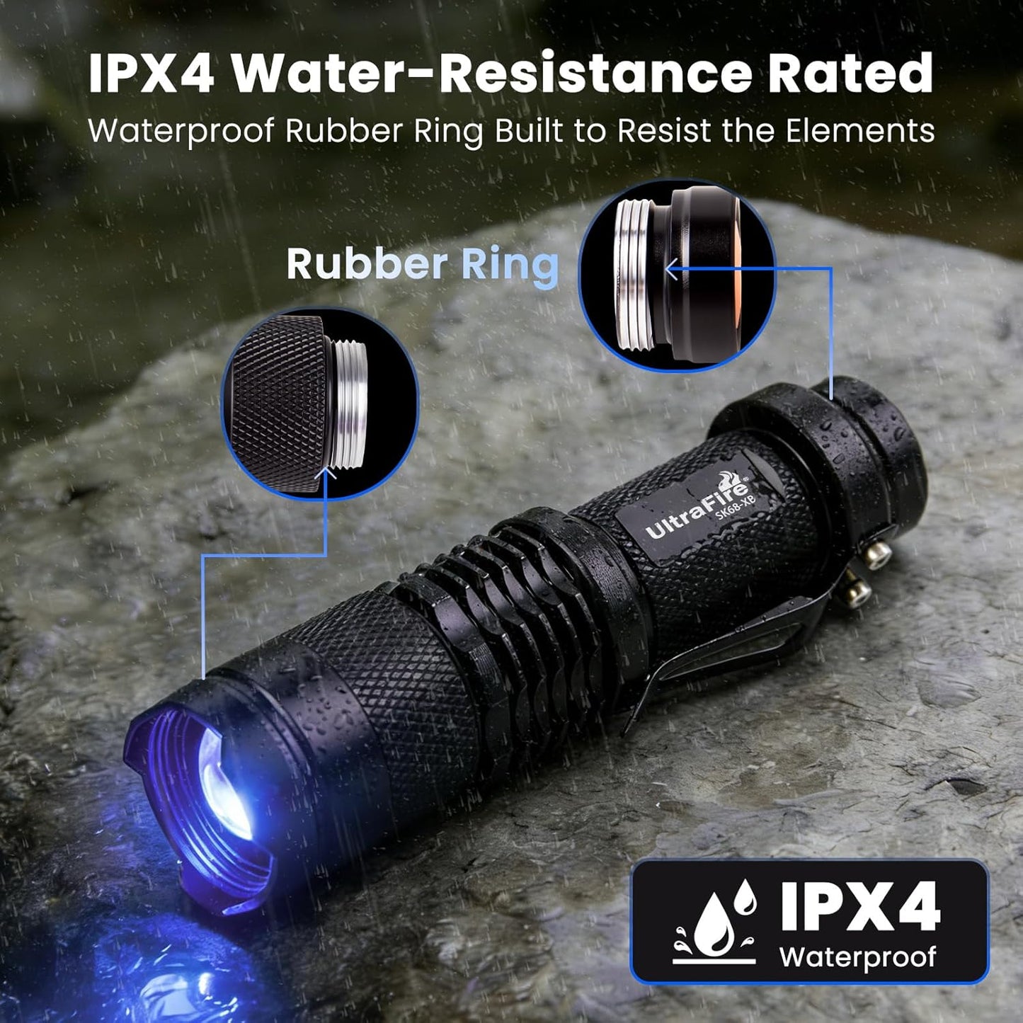 Rechargeable Blue LED Flashlight - Bright 450-460nm Single Mode Zoomable | 2 Pack for Hunting & Fishing