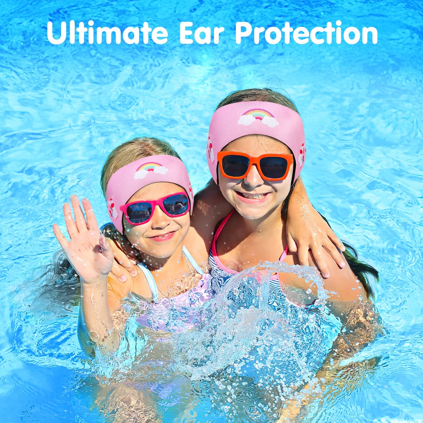 HeySplash Swimming Headband, Swimming Earplugs Ear Band Swimmer Ear Protection Kids Ear Plugs, Elastic Neoprene Ear Guard and Hair Guard for Kids & Toddlers, Keep Water Out and Hold Earplugs in - Pink