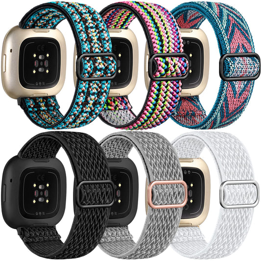 Ouwegaga Elastic Band Compatible with Fitbit Sense 2 Bands/Fitbit Sense Bands/Fitbit Versa 3 4 Bands for Women Men, Sport Stretchy Nylon Solo Loop for Fitbit Versa 4/Versa 3/Sense 2/Sense Smartwatch