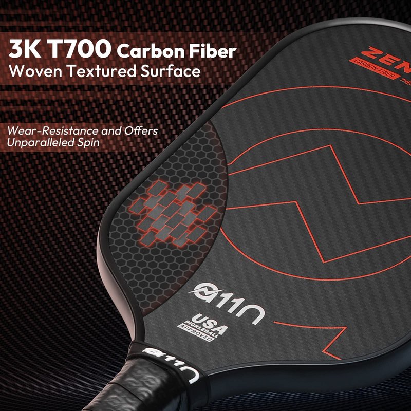 A11N Zenith C7 Pickleball Paddle 16mm | T700 Carbon Fiber with Foam Injected Walls | Enlarged Sweet Spot | Elongated Shape | Red