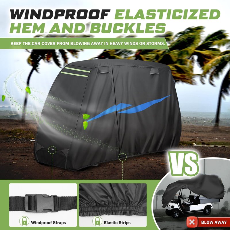 Mixsuper Liner 10 Layers Golf Cart Cover for Club Car EZGO Yamaha, Waterproof Heavy Duty Golf Cart Cover with Zipper Door, Windproof 420D Polyester