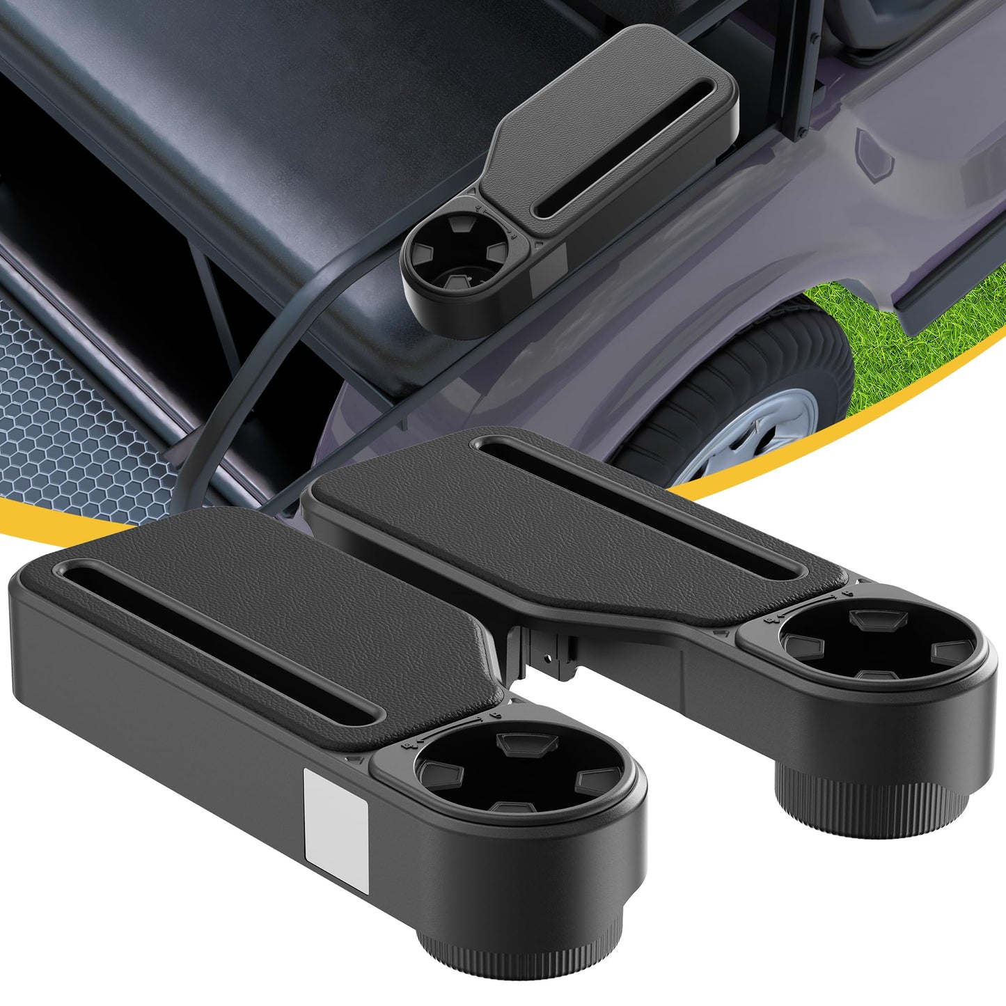 GOLFCOZER Upgraded Golf Cart Armrest with Cup Holder – Wide Comfort Pad, Universal Fit for EZGO, Club Car, Yamaha – Waterproof, Tool-Free Install, Fits 1" & 1.25" Square Tubes （Black）
