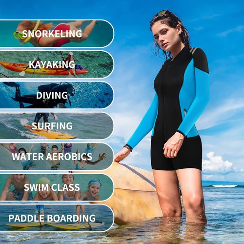 CtriLady Wetsuit Top, Women’s Wetsuit Long Sleeve Jacket, Neoprene 2mm Wetsuits with 2 Zipper Pockets for Swimming Diving Surfing and Boating (Blue, XX-Large)