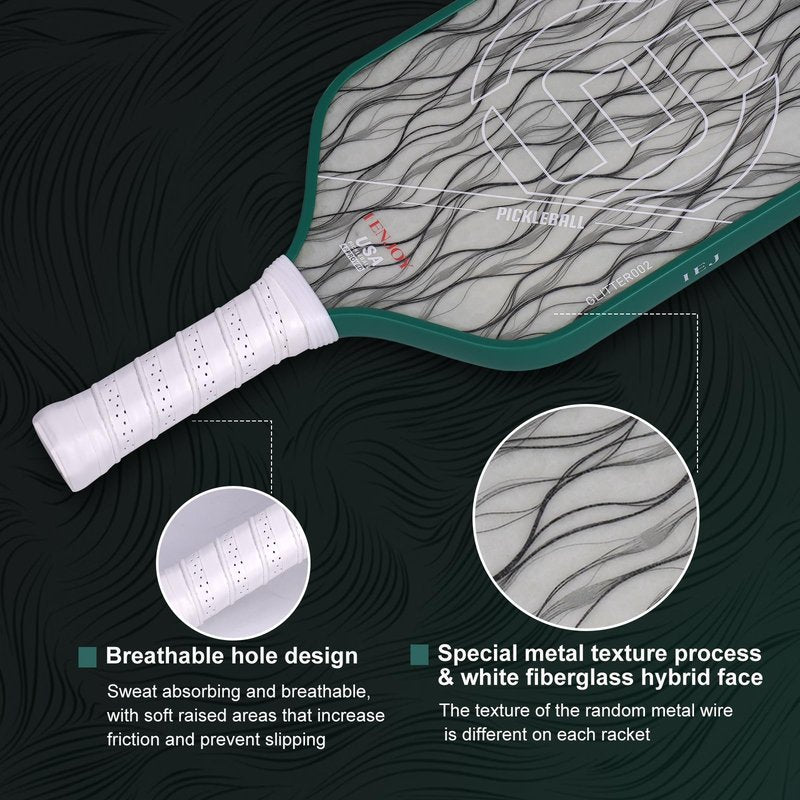 IEJ Pickleball Paddles, Carbon Fiber Fully Encased Metallic Texture Material Surface, Increased Power & Control, 16mm Polymer Core with Larger Sweet Spot Designed for Beginner to Intermediate Players