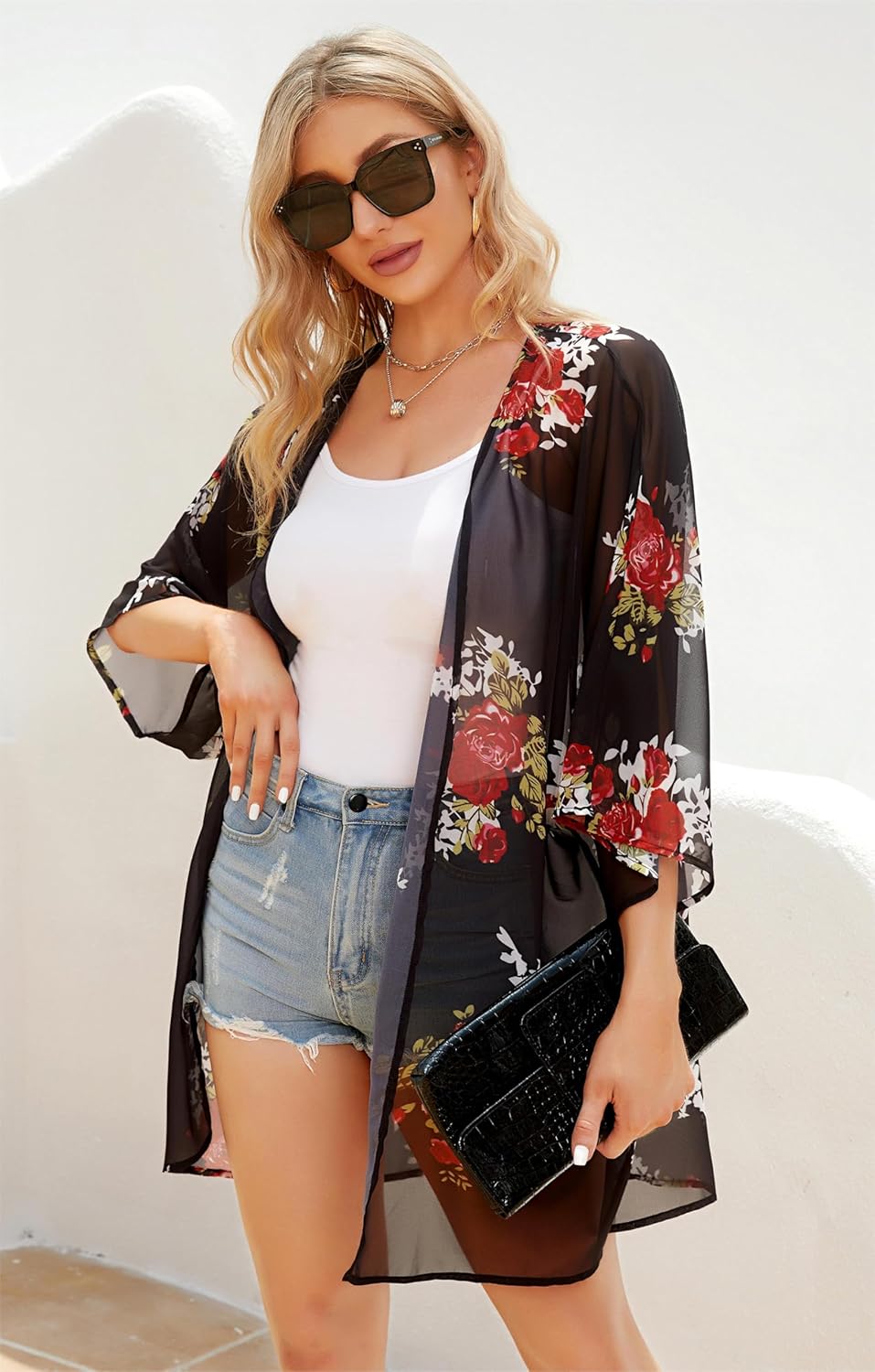 Floral Print Puff Sleeve Kimono Cardigan - Casual Loose Blouse Top for Women | 2026 Style