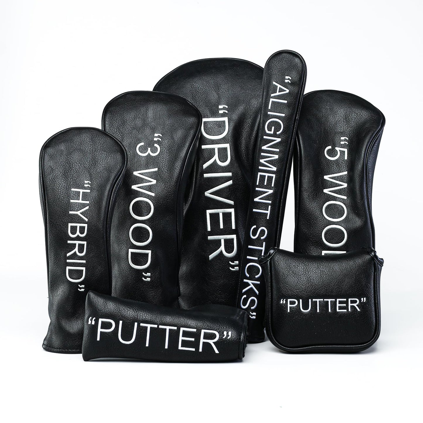 Golf Club Covers – Leather Driver Headcover, Fairway Wood, 3 Wood, Hybrid, Fits Mallet Blade Putter Head Covers Alignment Stick Cover (Alignment Stick)