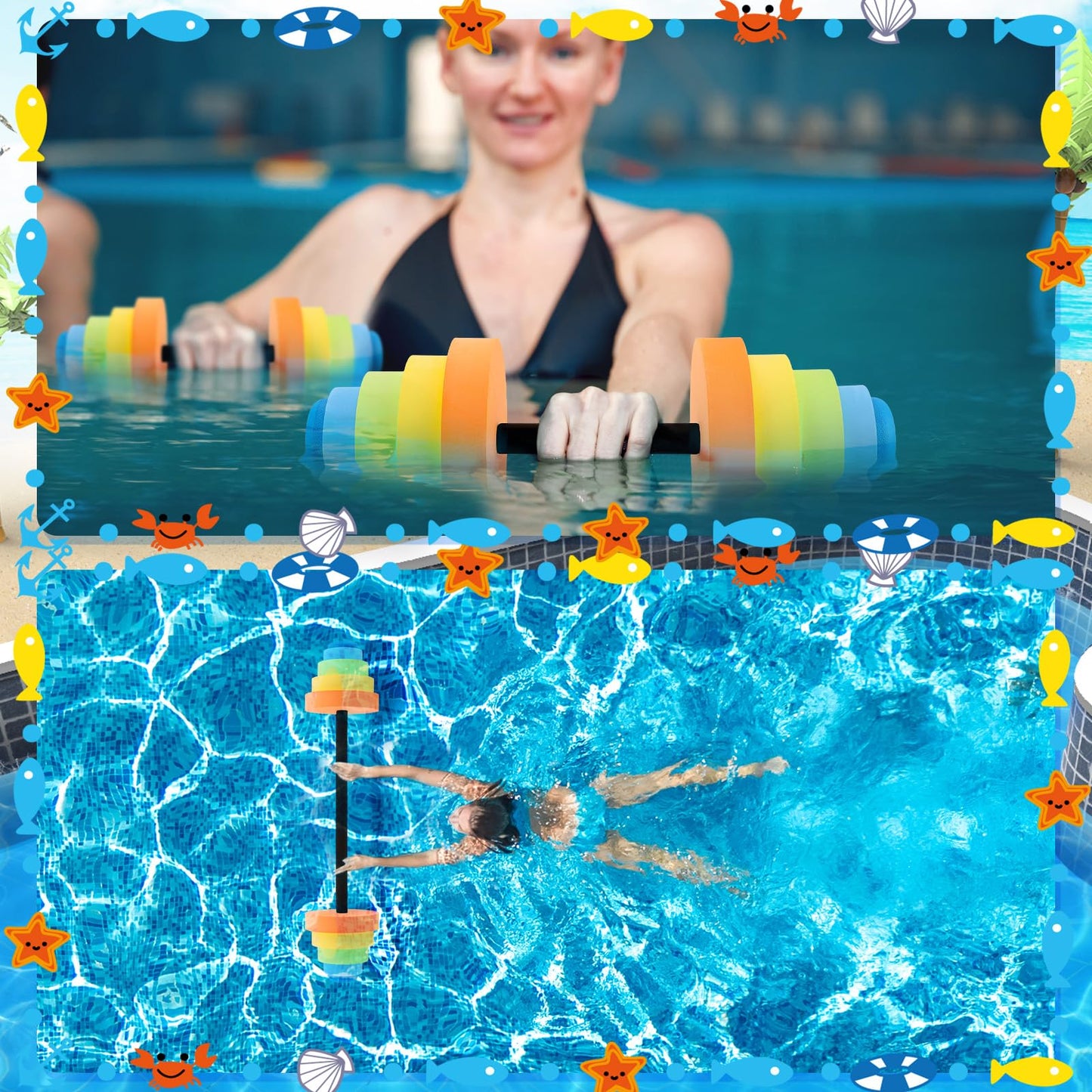 RoundFunny Adjustable 30.7" Aquatic Exercise Dumbbells Water Dumbbell Pool Resistance Aquatic Fitness Swim Barbell with 4 High-density EVA Foam for Water Aerobics Weight Loss