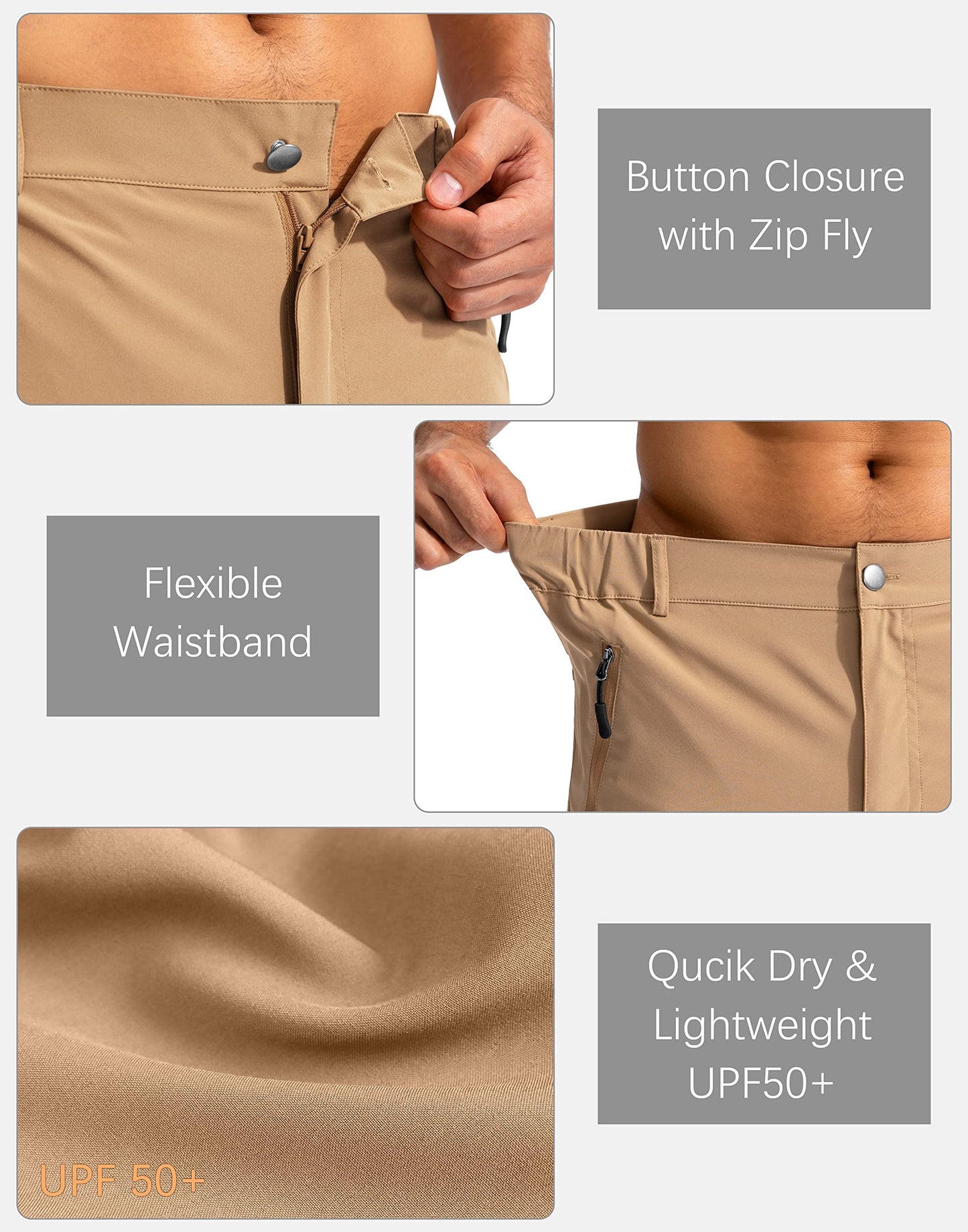 Pudolla Men's Hiking Cargo Shorts 9" Lightweight Outdoor Work Shorts for Men Travel Golf Camping Casual with 5 Zipper Pockets(Dark Khaki XX-Large)