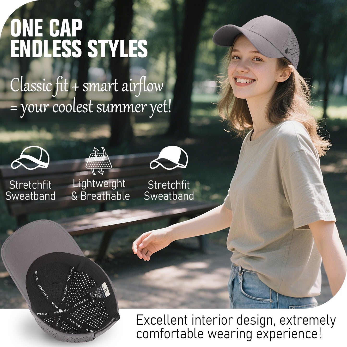 AOPREL Baseball Cap Breathable Mesh Golf Hat Quick Dry Adjustable Baseball Hats for Men and Women Sport Running Workout Grey