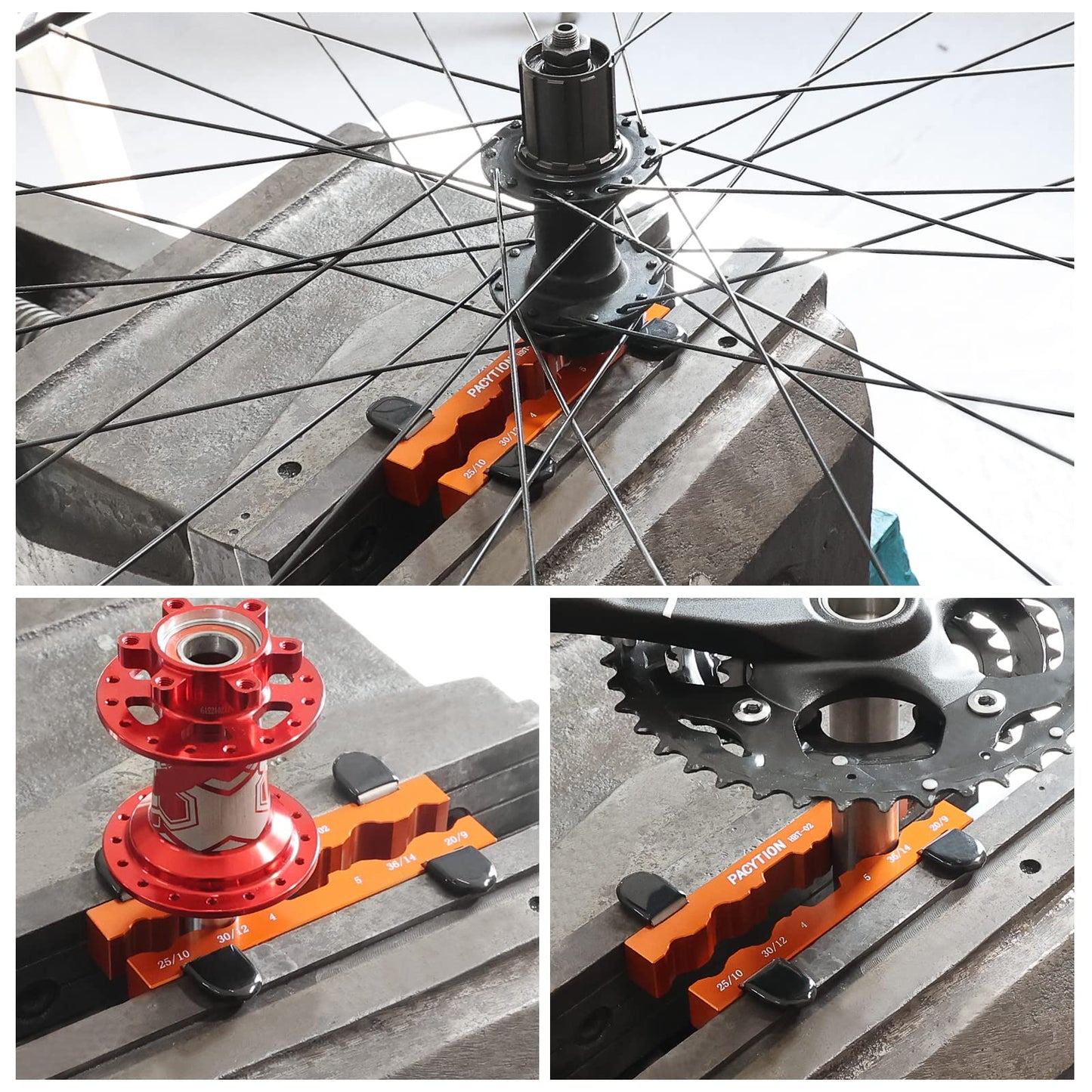 PACYTION Bike Axle & Spindle Vise Insert, Magnetic Clamp Holder for Bicycle Pedals, Seatpost, Suspension Fork, Hub, Freewheel Bench Vise Maintenance Tool for Bike Parts Diameter 4-36mm