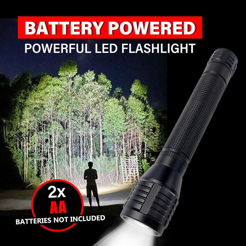 TotaLohan High Lumens Zoomable LED Flashlight, 3 Modes, AA Battery Powered – Powerful for Camping, Outdoor, and Emergency Use,2-Pack
