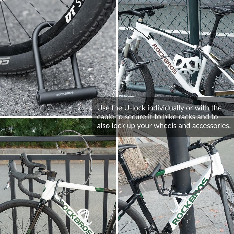 ROCKBROS U Lock Bike U Lock with Cable Heavy Duty Anti Theft Bike Lock U-Lock 4 ft Cable with Keys & Sturdy Mounting Bracket for Road, Mountain, Electric