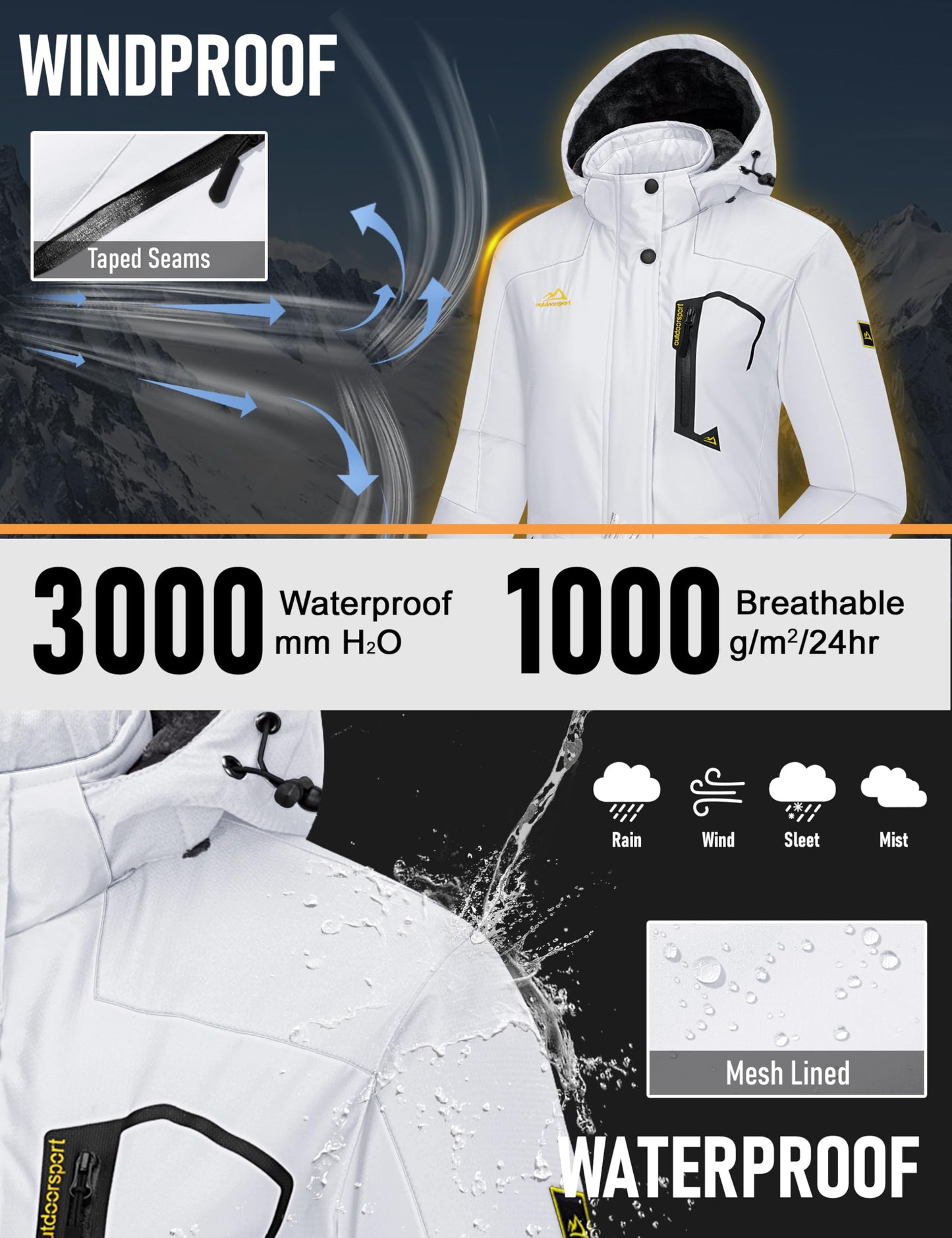 MAGCOMSEN Womens Snow Jacket Waterproof Insulated Ski Jackets Ladies Snowboarding Jackets Winter Jackets with Hood Windproof Hiking Jacket