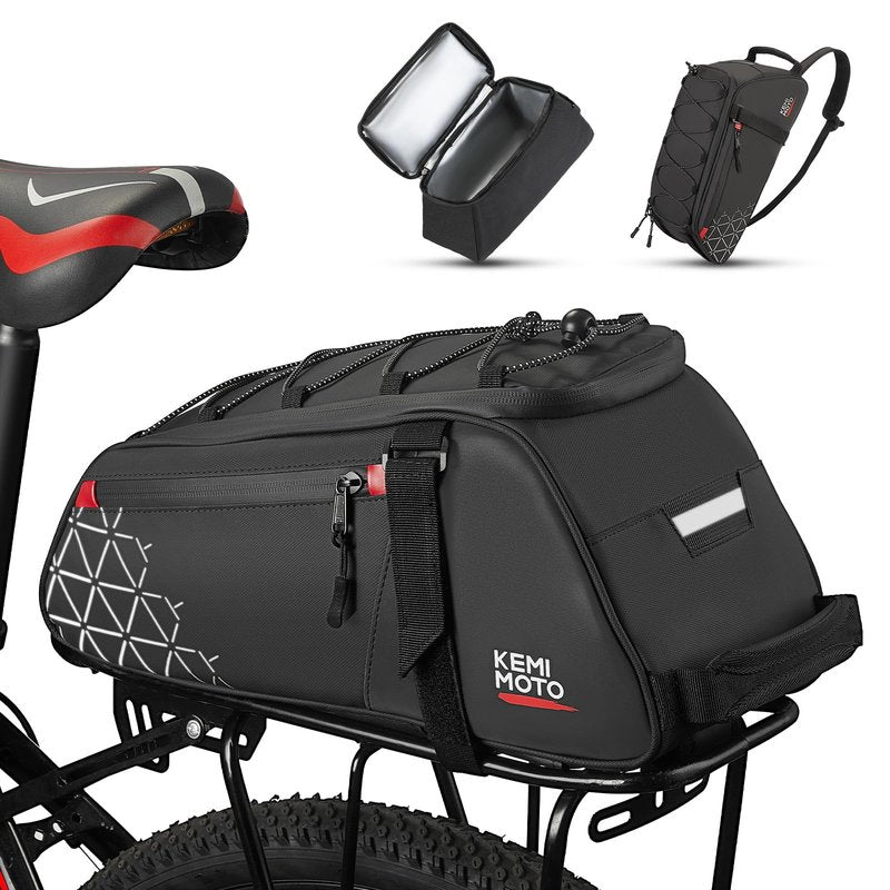KEMIMOTO 8L Bike Bag with 6L Removable Cooler Bag, Bike Rear Rack Bag PVC Water Resistant Insulated Bag, Bicycle Trunk Pannier with Shoulder for Cycling Ebike Back Seat Storage