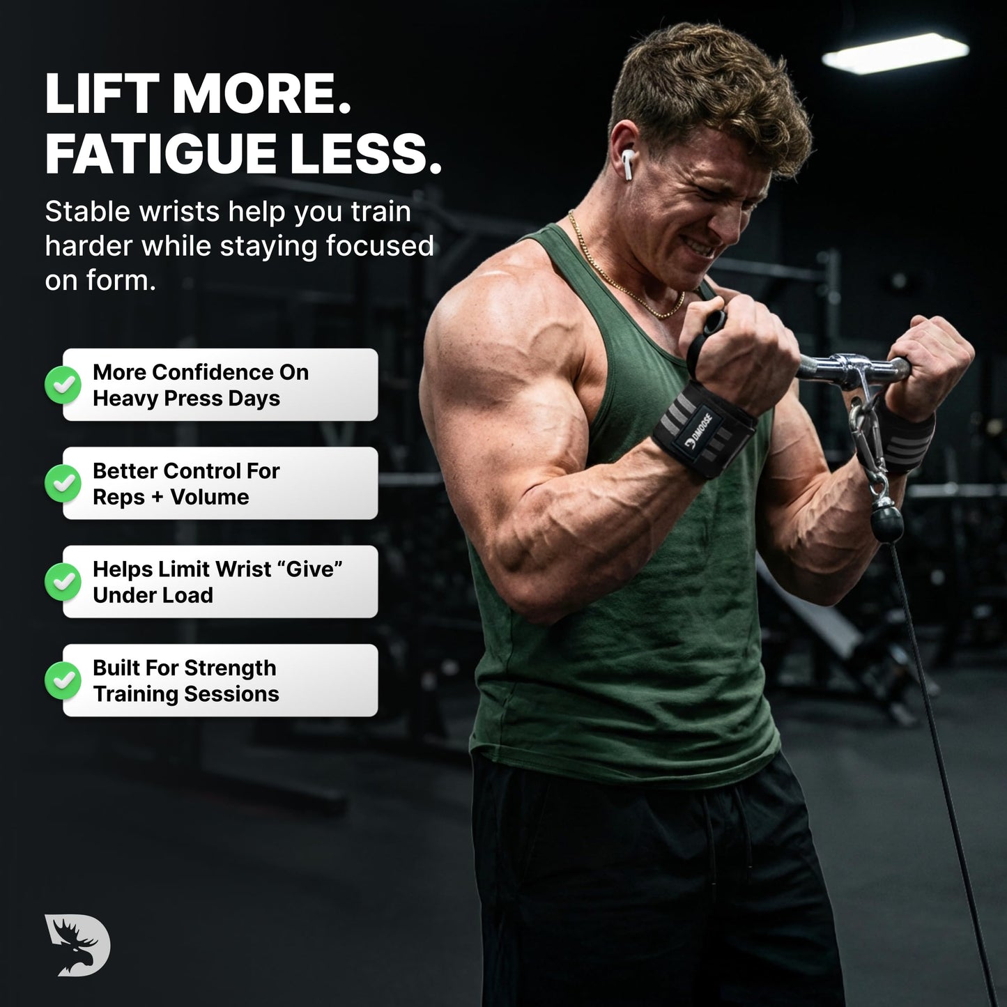 DMoose Wrist Wraps Weightlifting Men 12 and 18 Inches Thumb Loops with Wrist Support for Workouts Powerlifting Wrist Straps for Weight Lifting Men and Women Black Stripes
