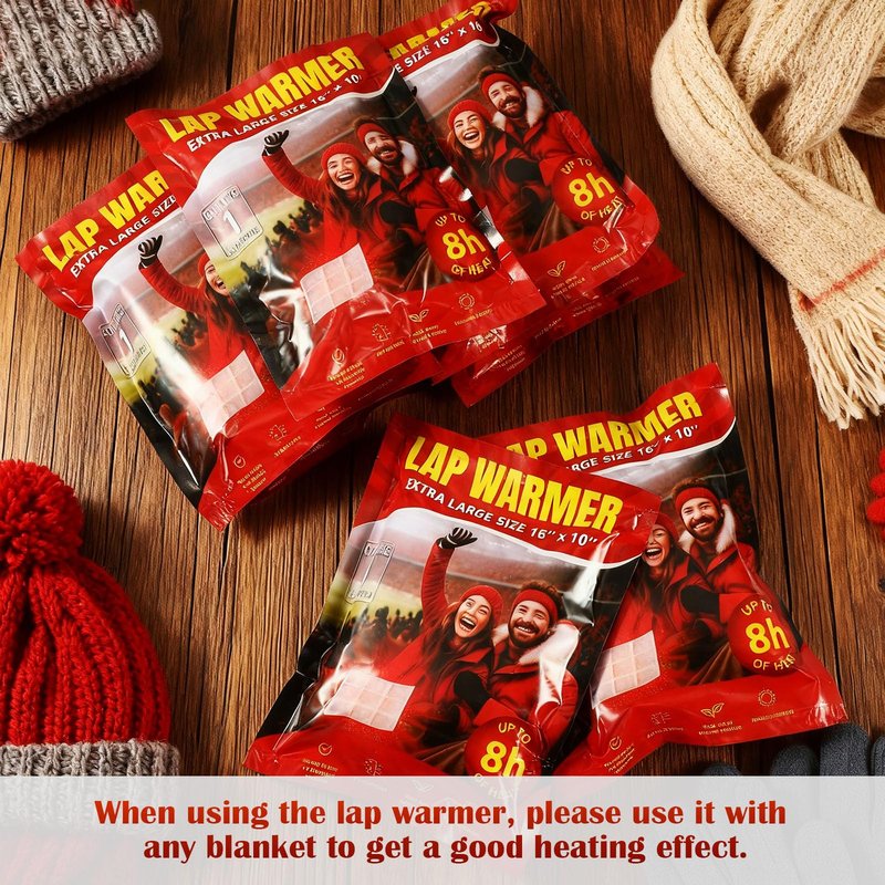 Foilswirl 6 Pcs Lap Warmers Largest Warmers with Adhesive Backing 16" x 10" Disposable Air Activated Heat Packs 8 Hours Long Lasting Camping Outdoor Sporting Events Cold Weather Gift Pairs Heat up