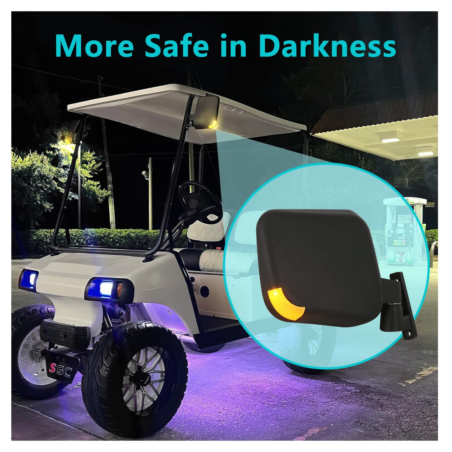 10L0L Golf Cart Side Mirrors with LED Turn Signal Blinker Light Connected to Headlight Kit, Rear View Mirror Universal for Yamaha EZGO Club Car Models