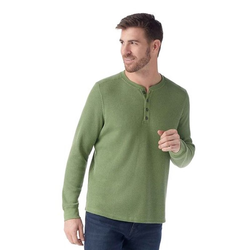 Smartwool Men's Waffle Long Sleeve Henley, Fern Green