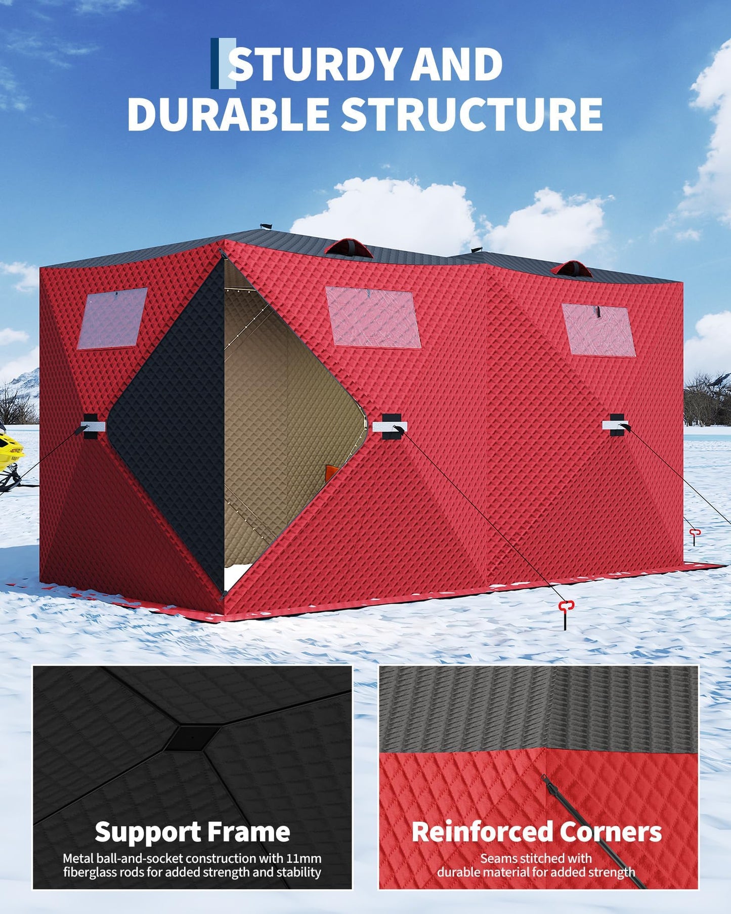 FinerFurnis Insulated Pop-Up Ice Fishing Tent for 6-8 Persons – Portable Winter Shelter – Windproof & Warm – Zippered Door, Anchors, Carry Bag – Large Size for Group Ice Fishing