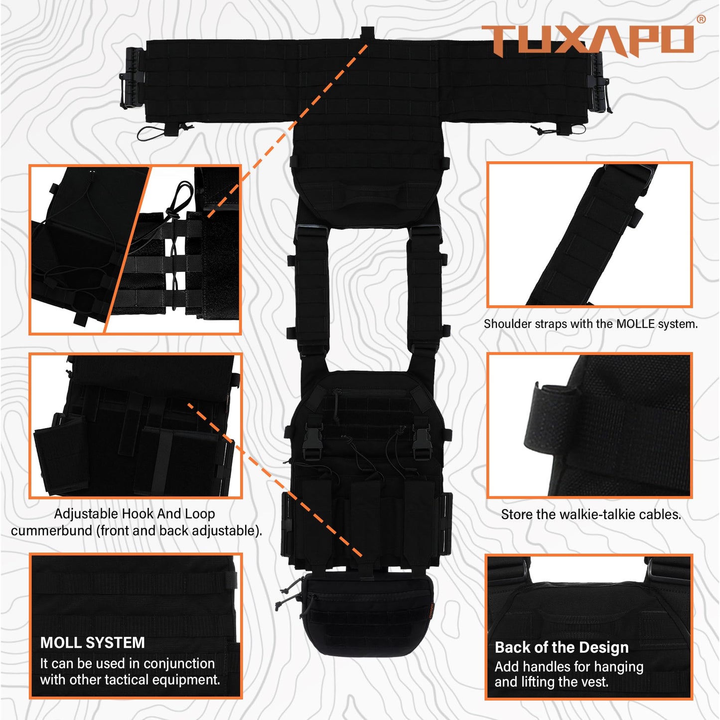 Tuxapo Tactical Molle Vest for Men with Quick Release Front Pouch Set Heavy-Duty Detachable and Reassembleable